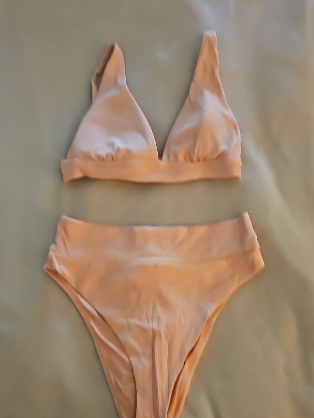 Aerie Peach Ribbed High-Waist Bikini Set